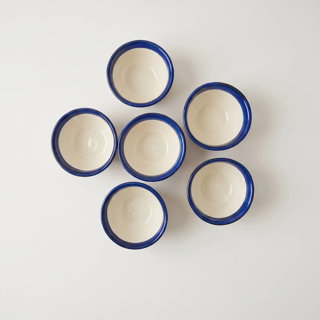 Blue Pottery Dessert Bowls Set of 6 – 5-inch-wide Ceramic Sweet Bowls Floral Design