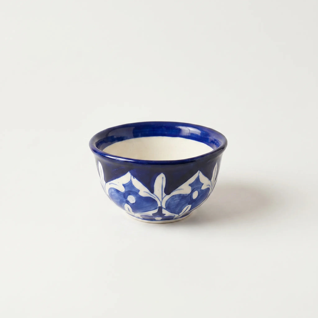 Blue Pottery Dessert Bowls Set of 6 – 5-inch-wide Ceramic Sweet Bowls Floral Design