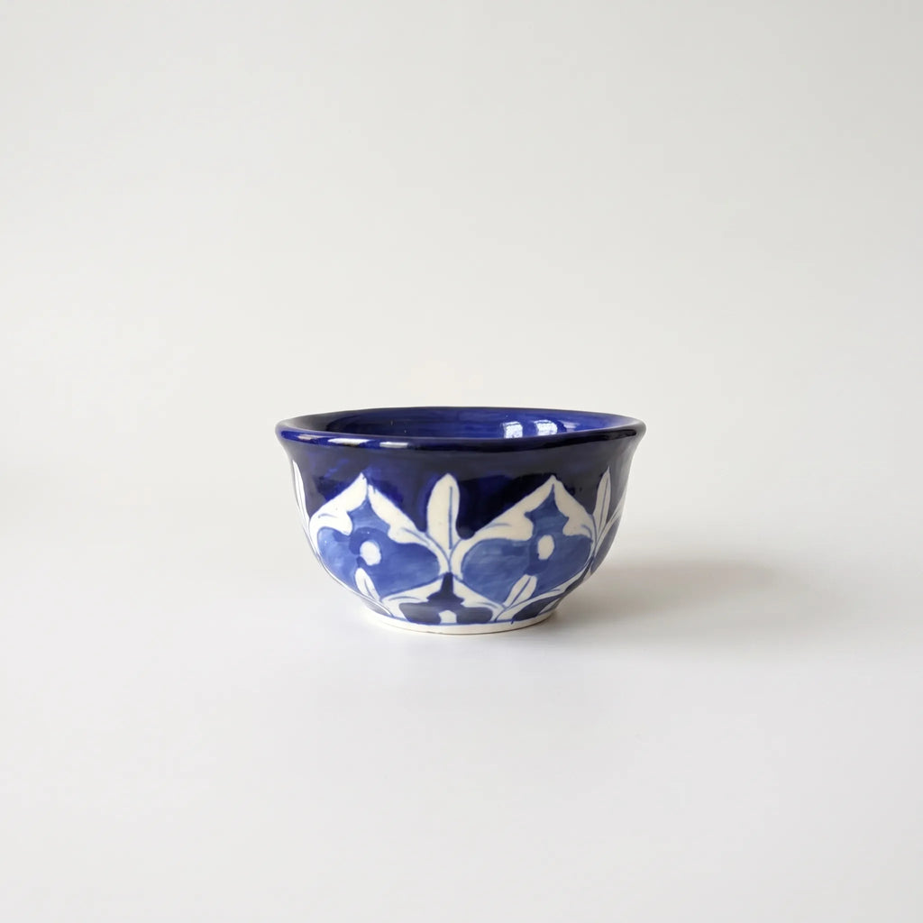 Blue Pottery Dessert Bowls Set of 6 – 5-inch-wide Ceramic Sweet Bowls Floral Design