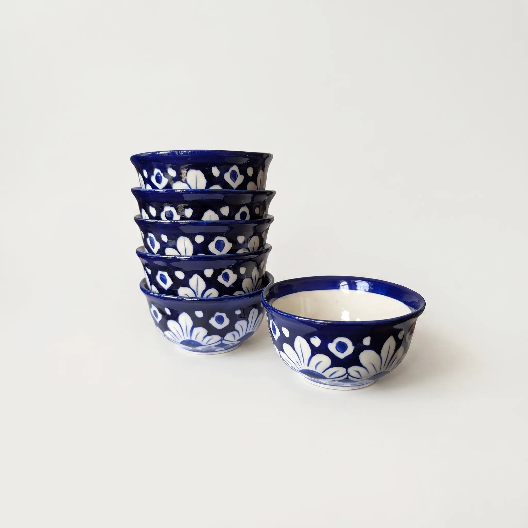 Blue Pottery Dessert Bowls Set of 6 – 5 Inch wide Ceramic Sweet Bowls (Multani)