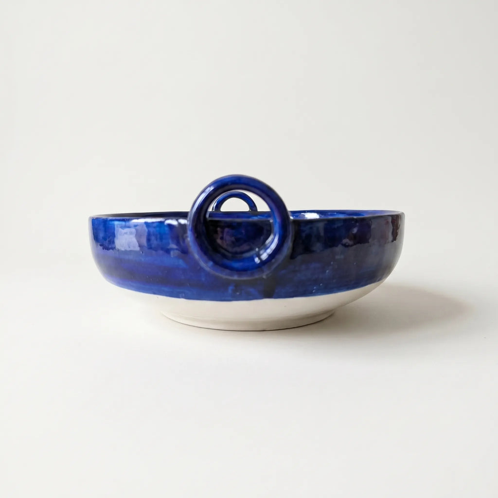 Blue Pottery Karahi Serving Pot – 9” Ceramic Bowl with Sky Blue Floral Pattern