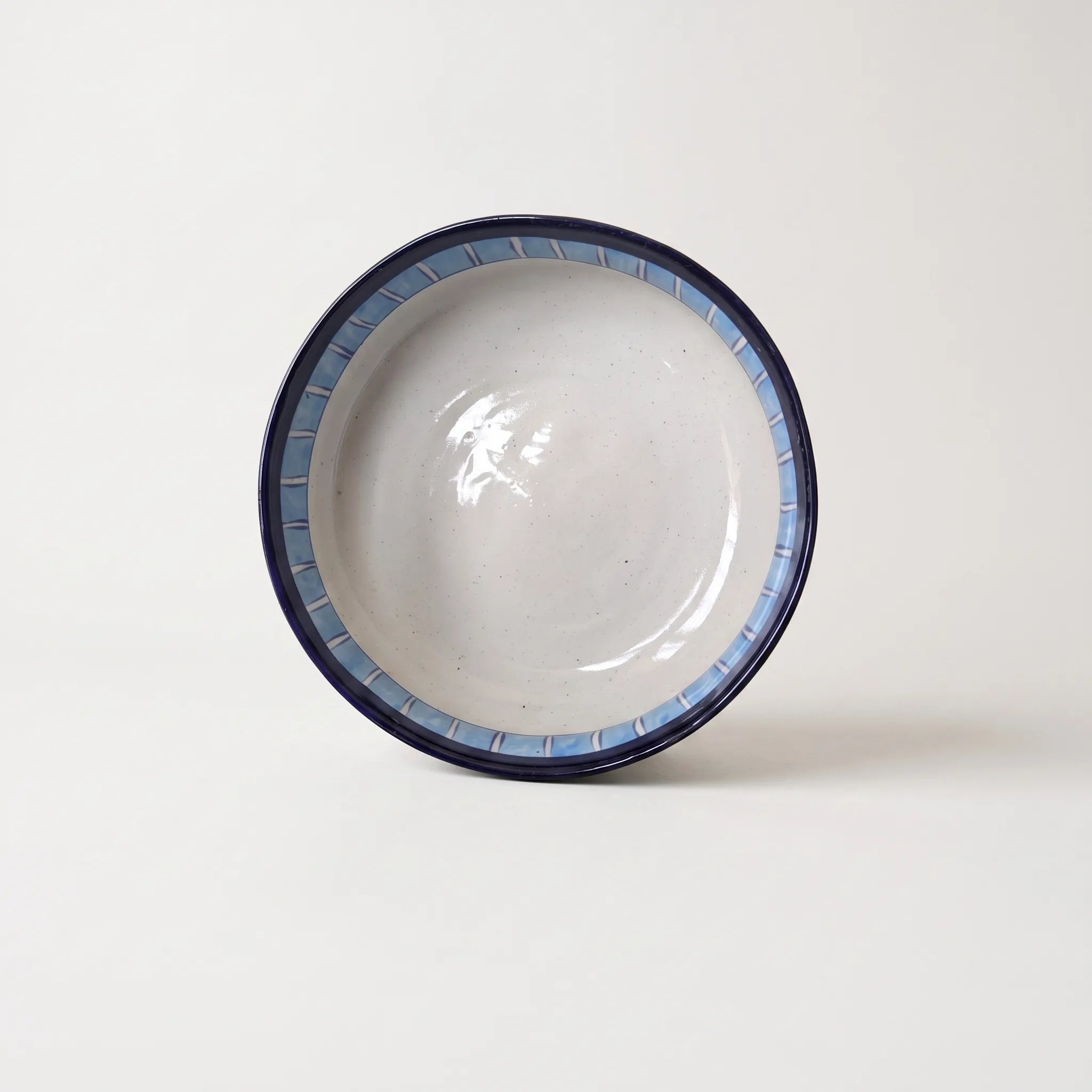 Blue Pottery Sweet Bowl - Fan-Leaf & Petal Border, 9 Inch