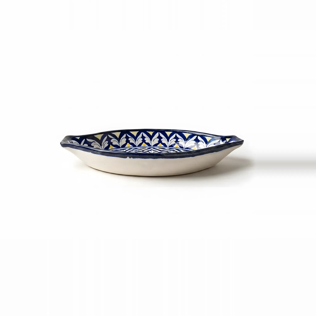 Blue Pottery Serving Dish – 16" Ceramic Rice Platter (Radiating Floral Medallion Design)