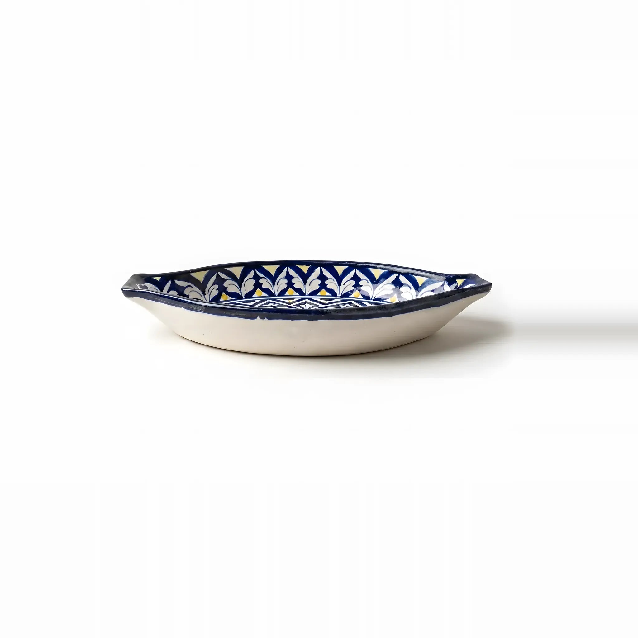 Blue Pottery Serving Dish – 16" Ceramic Rice Platter (Radiating Floral Medallion Design)