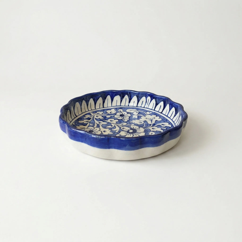 Multani Blue Pottery Apple Pie Dish – Handcrafted 9 Inch Ceramic Serving & Wall Dish with Classic Blue Floral Design