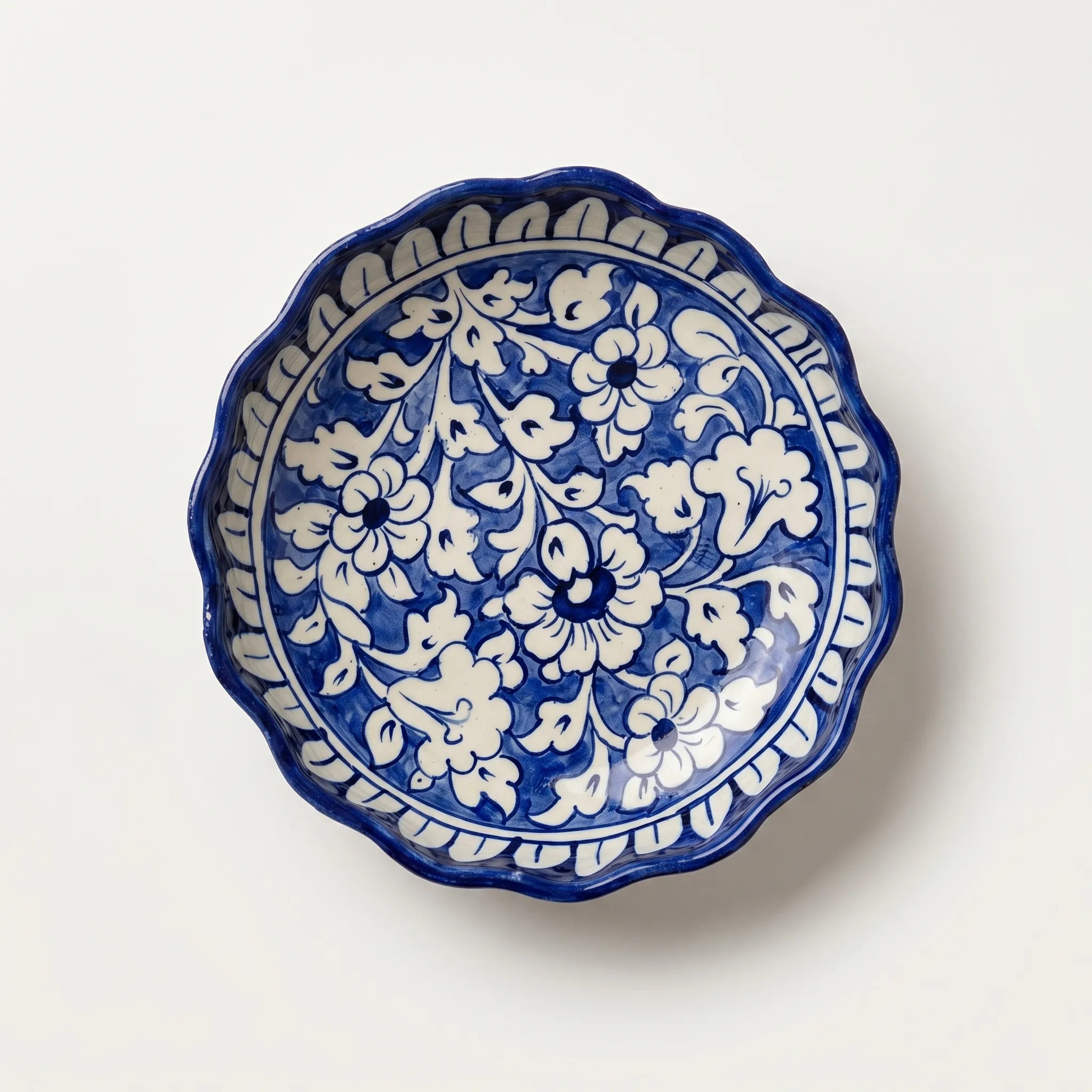 Multani Blue Pottery Apple Pie Dish – Handcrafted 9 Inch Ceramic Serving & Wall Dish with Classic Blue Floral Design