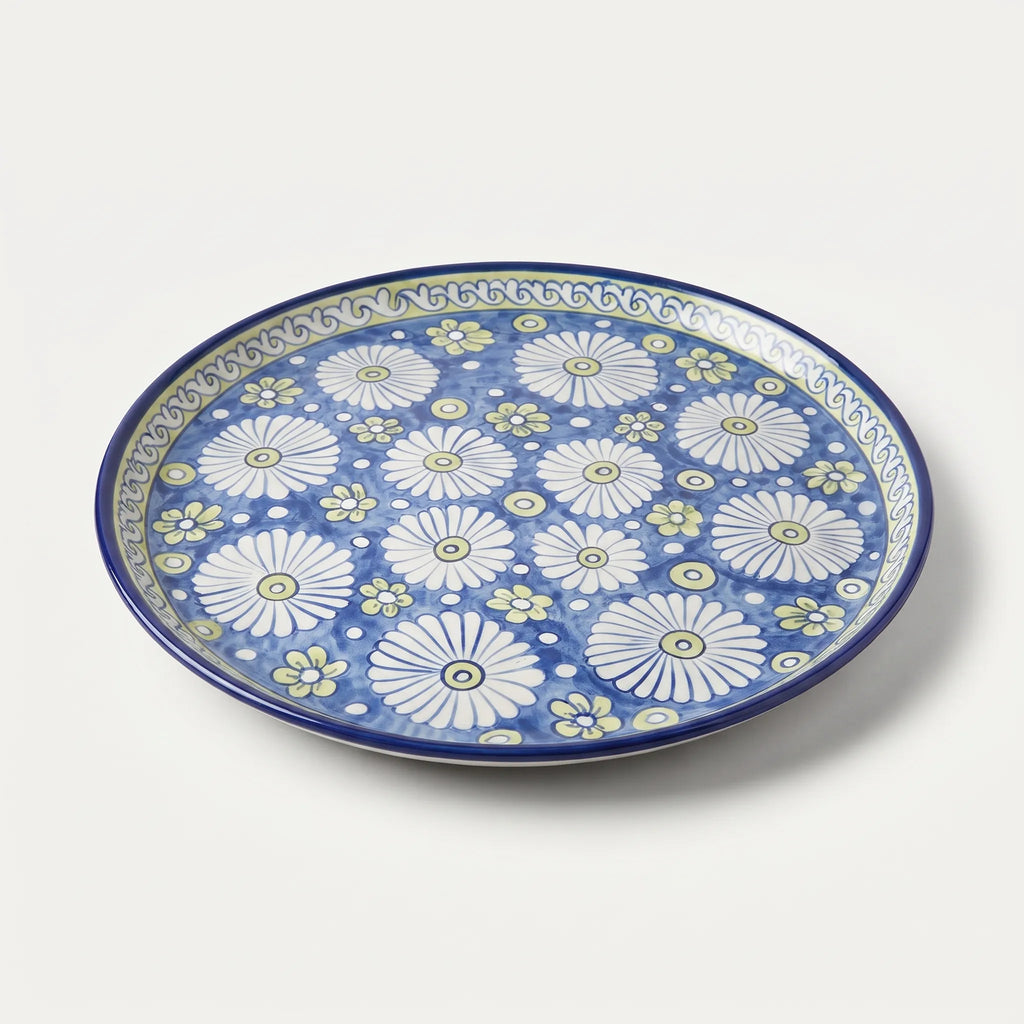 Sky Blue Daisy Blue Pottery Pizza Serving Platter & Wall Plate - 15 Inch