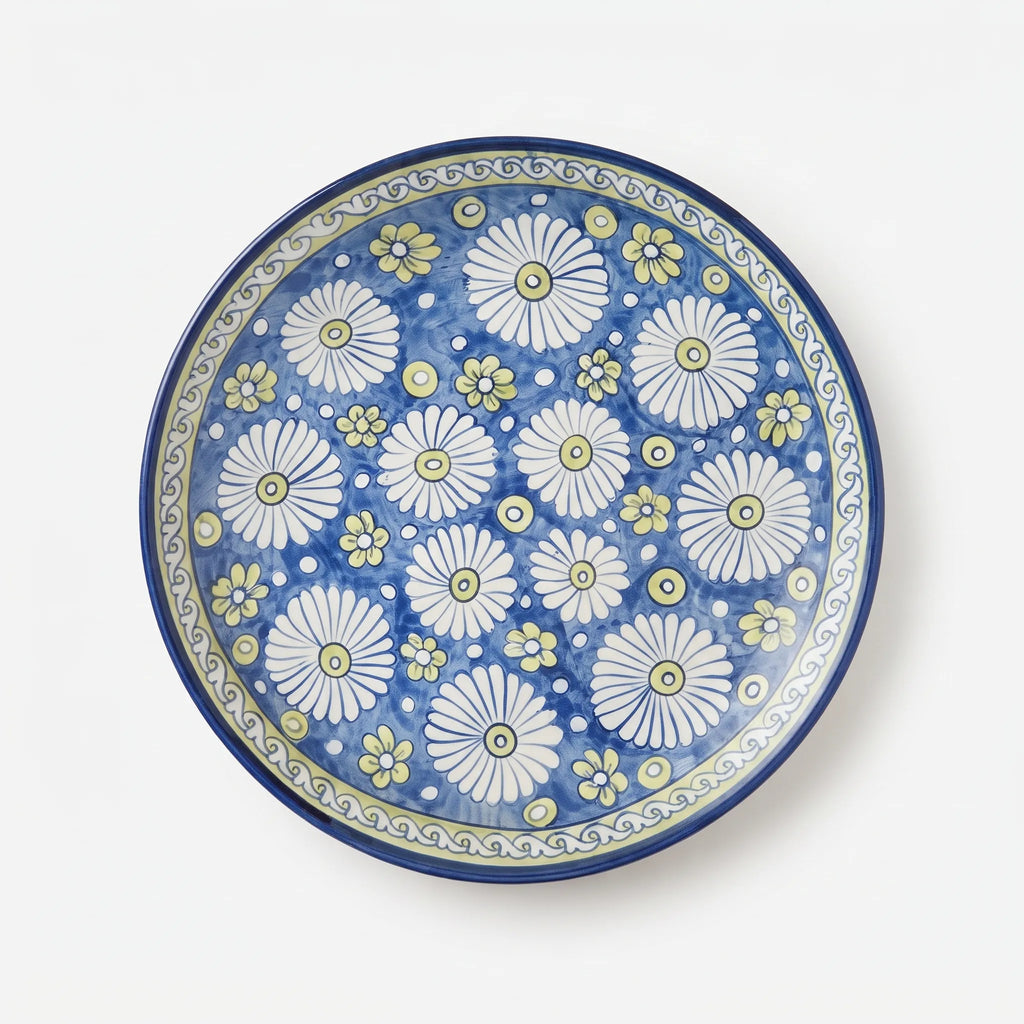 Sky Blue Daisy Blue Pottery Pizza Serving Platter & Wall Plate - 15 Inch