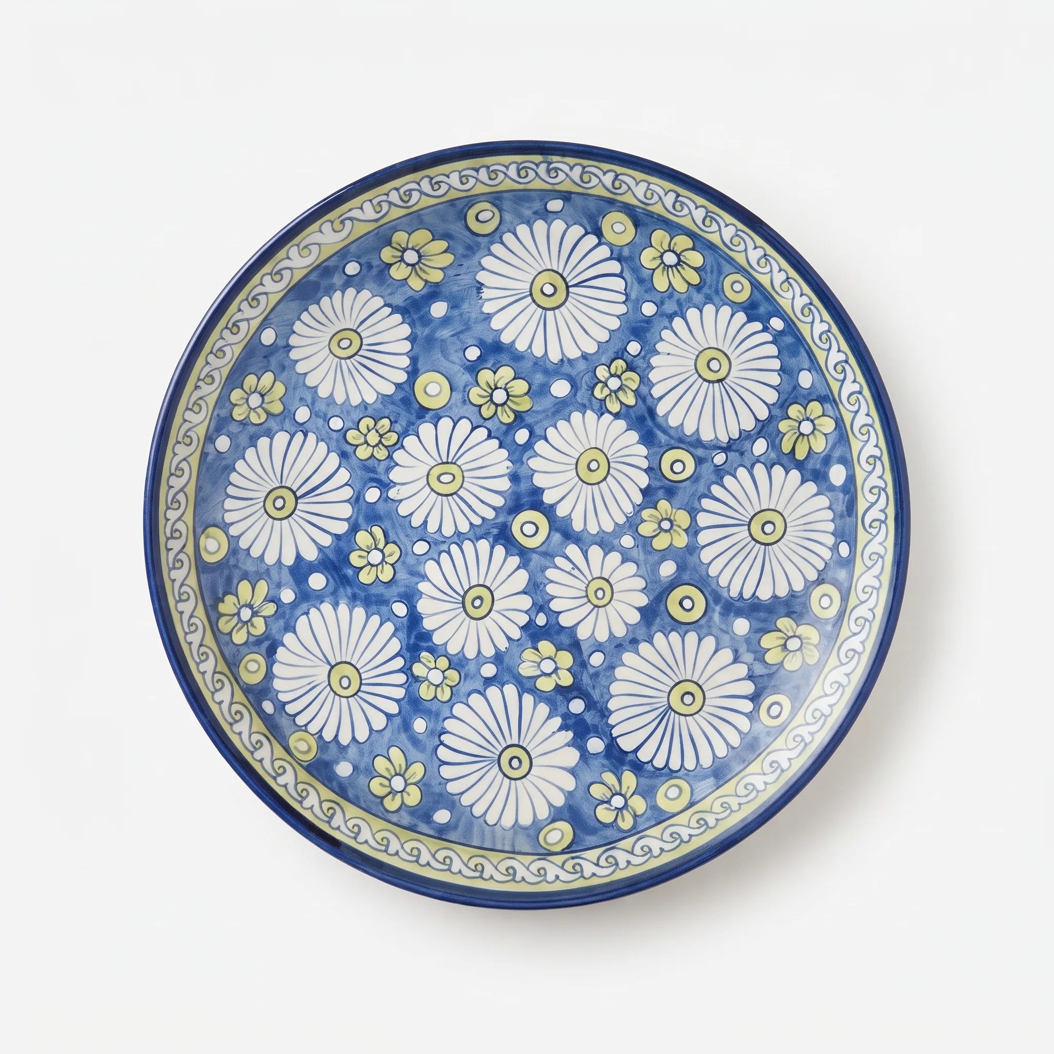 Sky Blue Daisy Blue Pottery Pizza Serving Platter & Wall Plate - 15 Inch