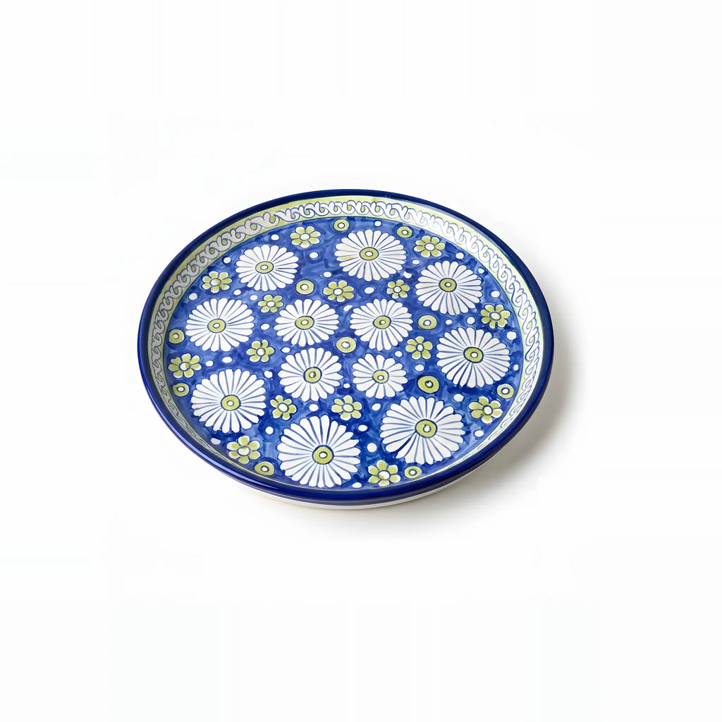 Sky Blue Daisy Blue Pottery Pizza Serving Platter & Wall Plate - 15 Inch