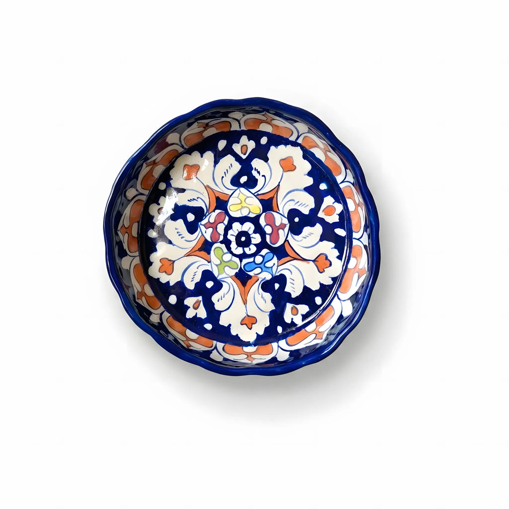 Multani Blue Pottery Apple Pie Dish - Handcrafted 8-Inch Multicolor Mandala with Wavy Edges