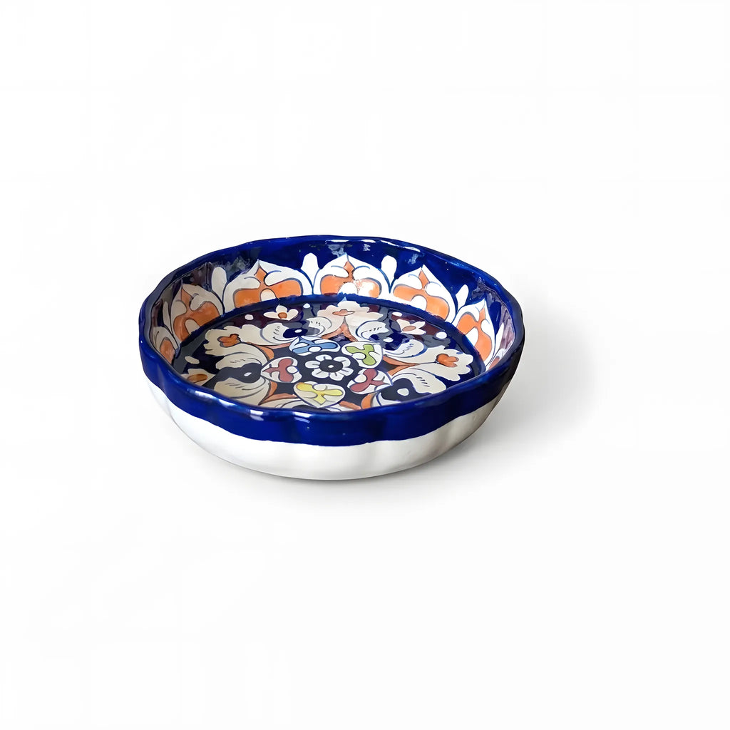 Multani Blue Pottery Apple Pie Dish - Handcrafted 8-Inch Multicolor Mandala with Wavy Edges