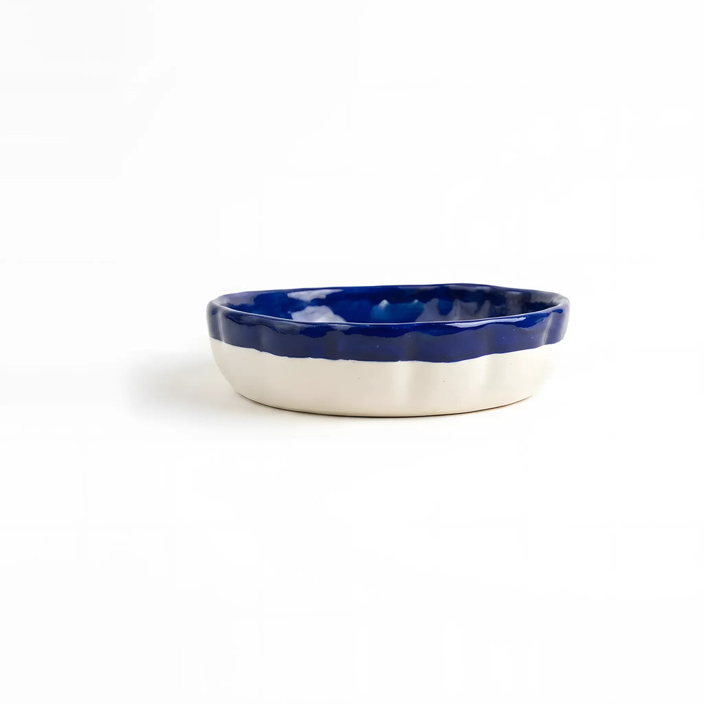 Multani Blue Pottery Apple Pie Dish - Handcrafted 8-Inch Multicolor Mandala with Wavy Edges