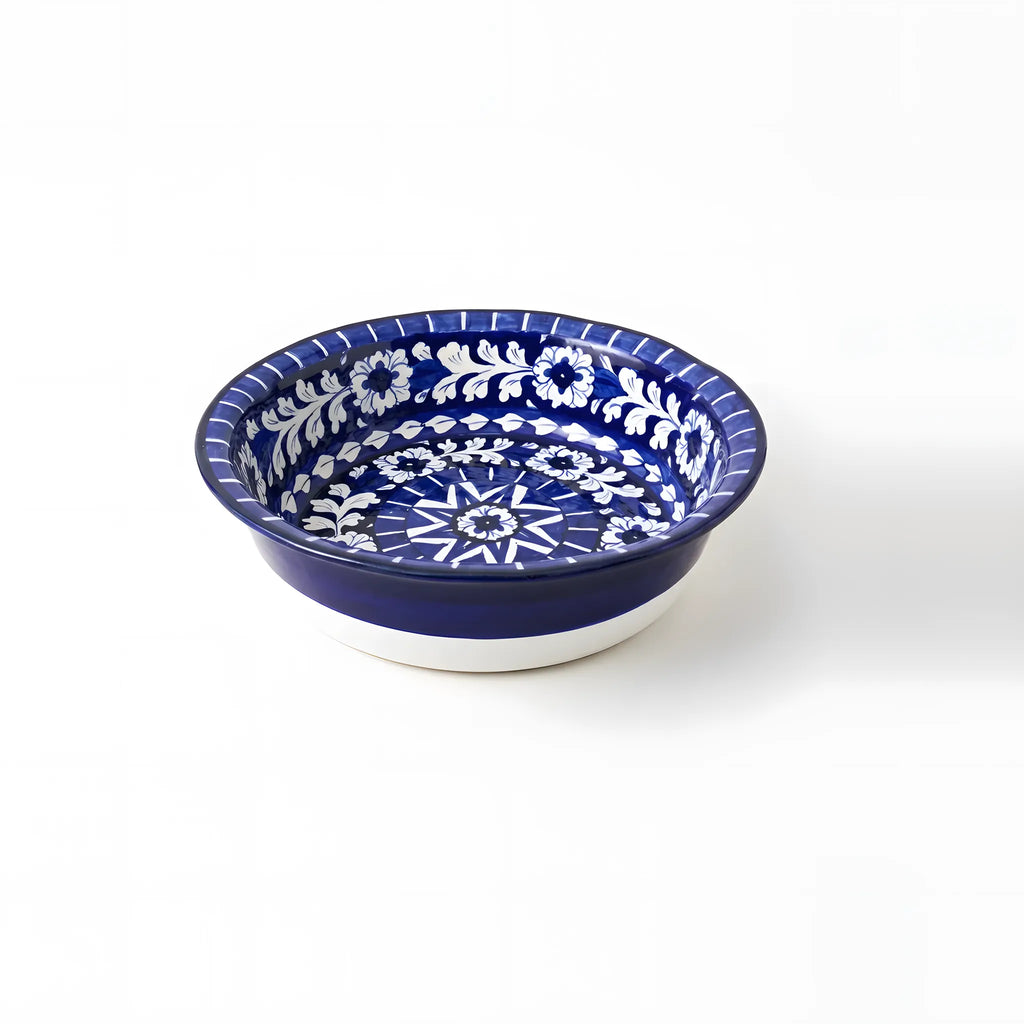 Large Blue Pottery Serving Bowl – 13" Ceramic Rice & Curry Bowl (Star Medallion Design)