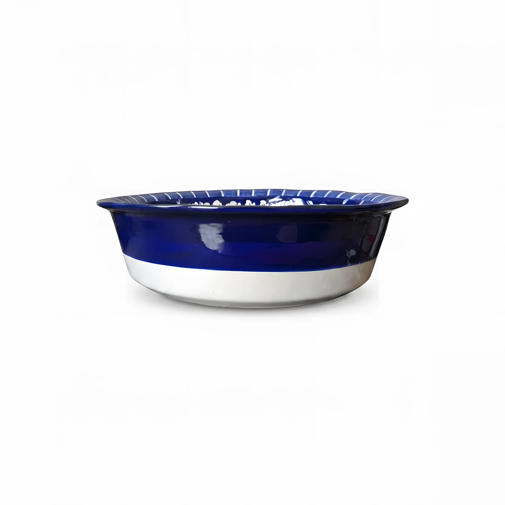 Large Blue Pottery Serving Bowl – 13" Ceramic Rice & Curry Bowl (Star Medallion Design)