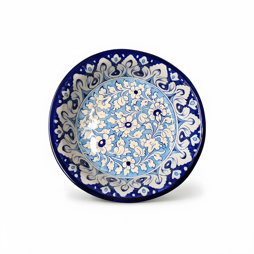 Large Blue Pottery Serving Bowl – 13" Ceramic Rice & Curry Bowl (Paisley Swirl Design)