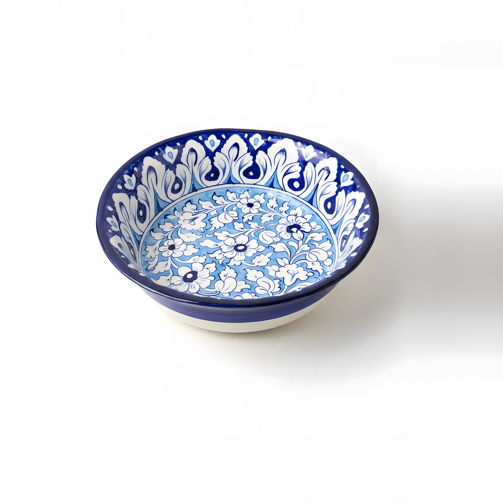 Large Blue Pottery Serving Bowl – 13" Ceramic Rice & Curry Bowl (Paisley Swirl Design)