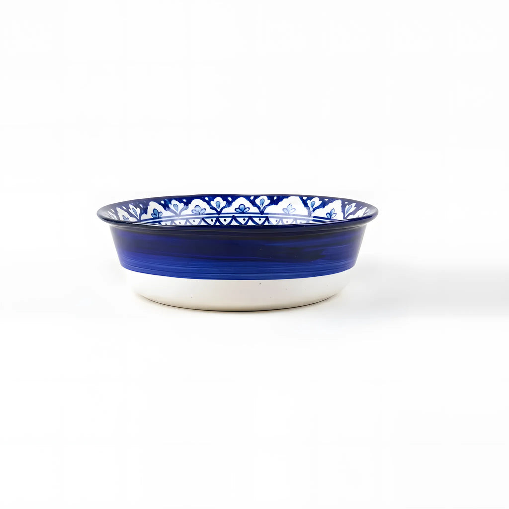Large Blue Pottery Serving Bowl – 13" Ceramic Rice & Curry Bowl (Paisley Swirl Design)