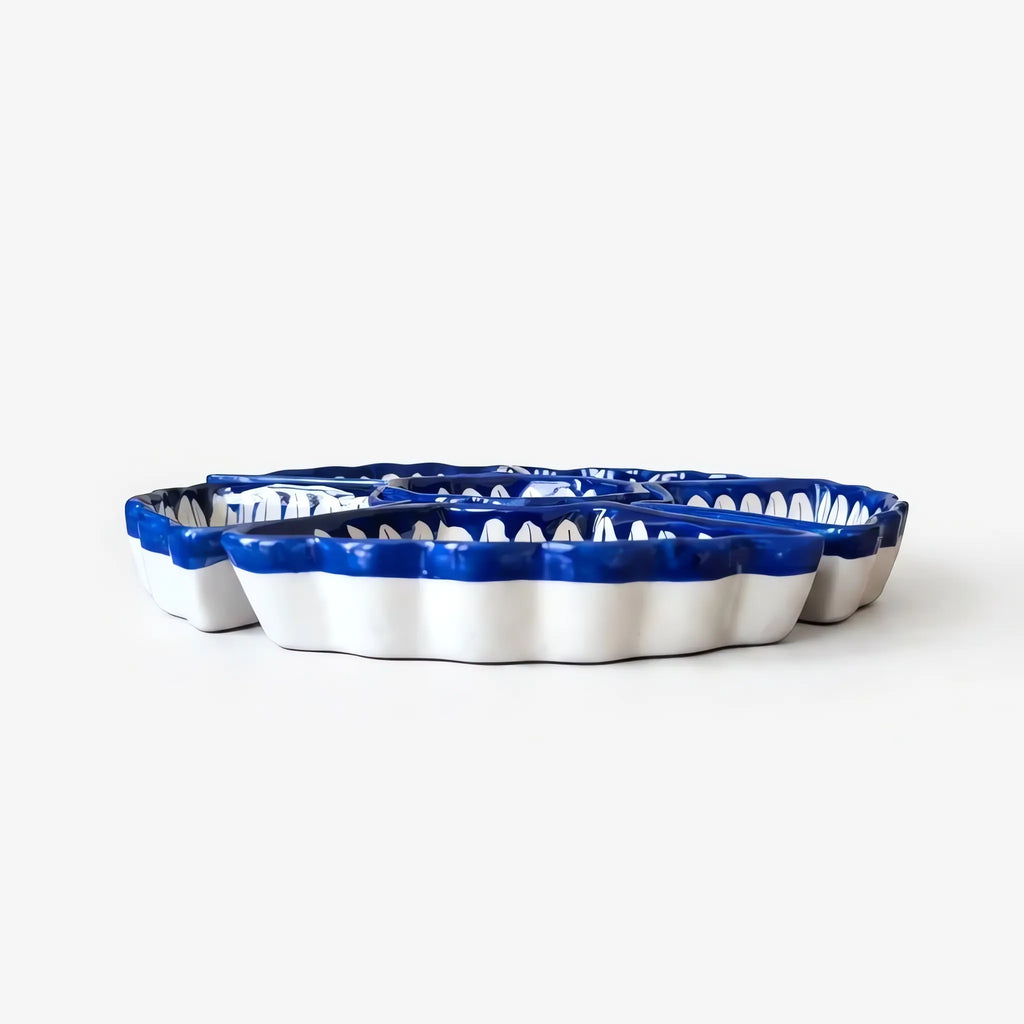 Blue Pottery Dry Fruit Serving Set - 12 Inch 6-Piece Hand-Painted Ceramic Set (Multicolor Floral)
