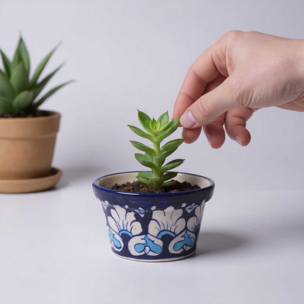 4″ Round Indoor Planter – Blue Heart Motif