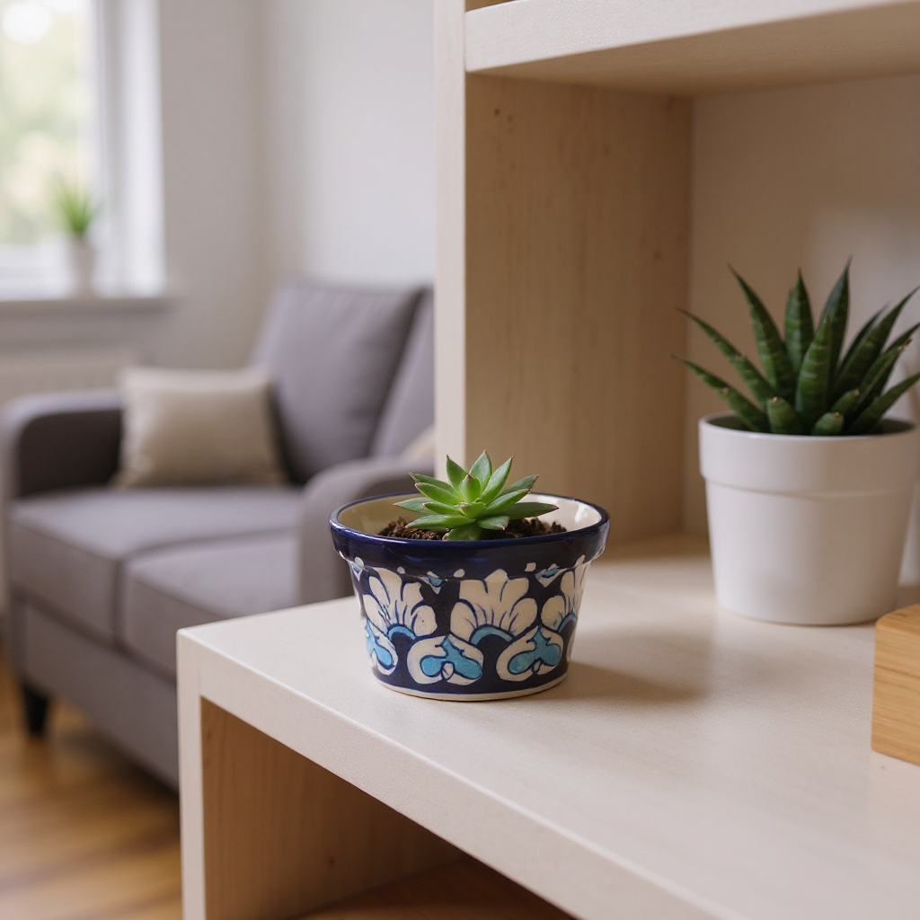 4″ Round Indoor Planter – Blue Heart Motif