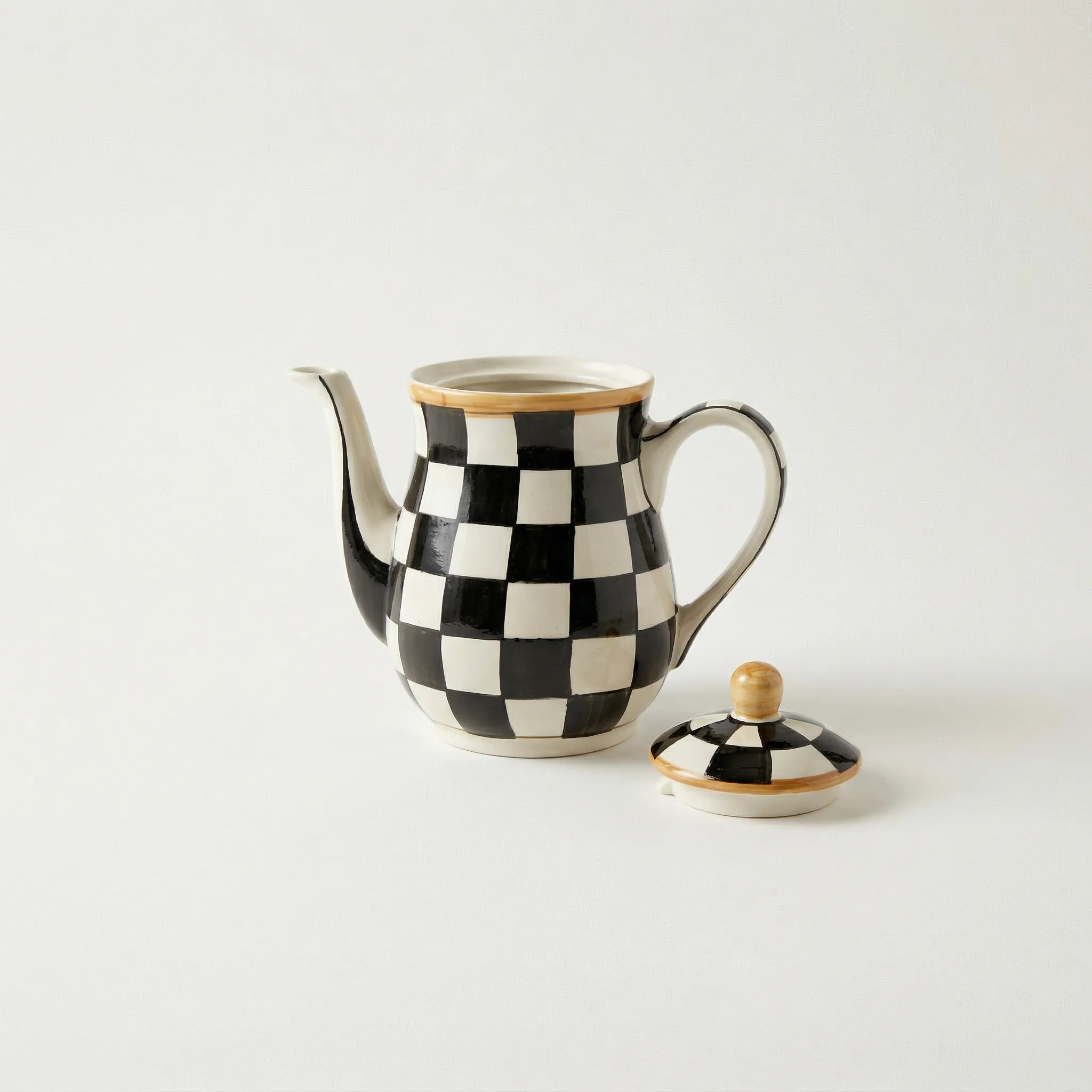 Multani Blue Pottery Teapot – 6" Hand-Painted Ceramic Tea Pot with Lid | Traditional Tea Set Black and White Checkered Style