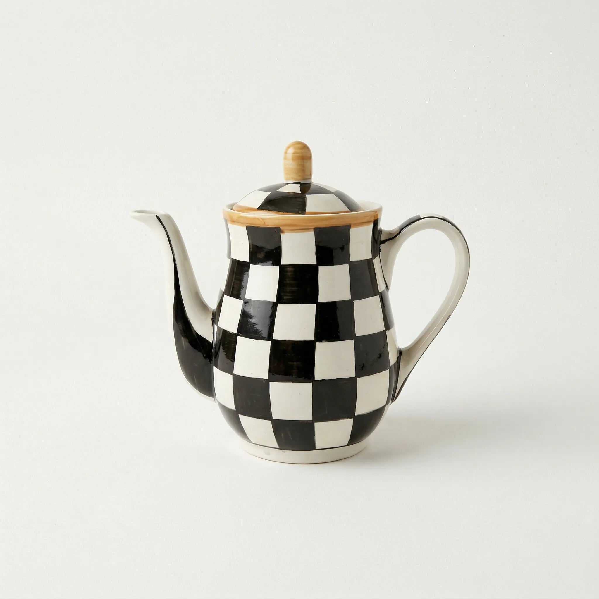 Multani Blue Pottery Teapot – 6" Hand-Painted Ceramic Tea Pot with Lid | Traditional Tea Set Black and White Checkered Style