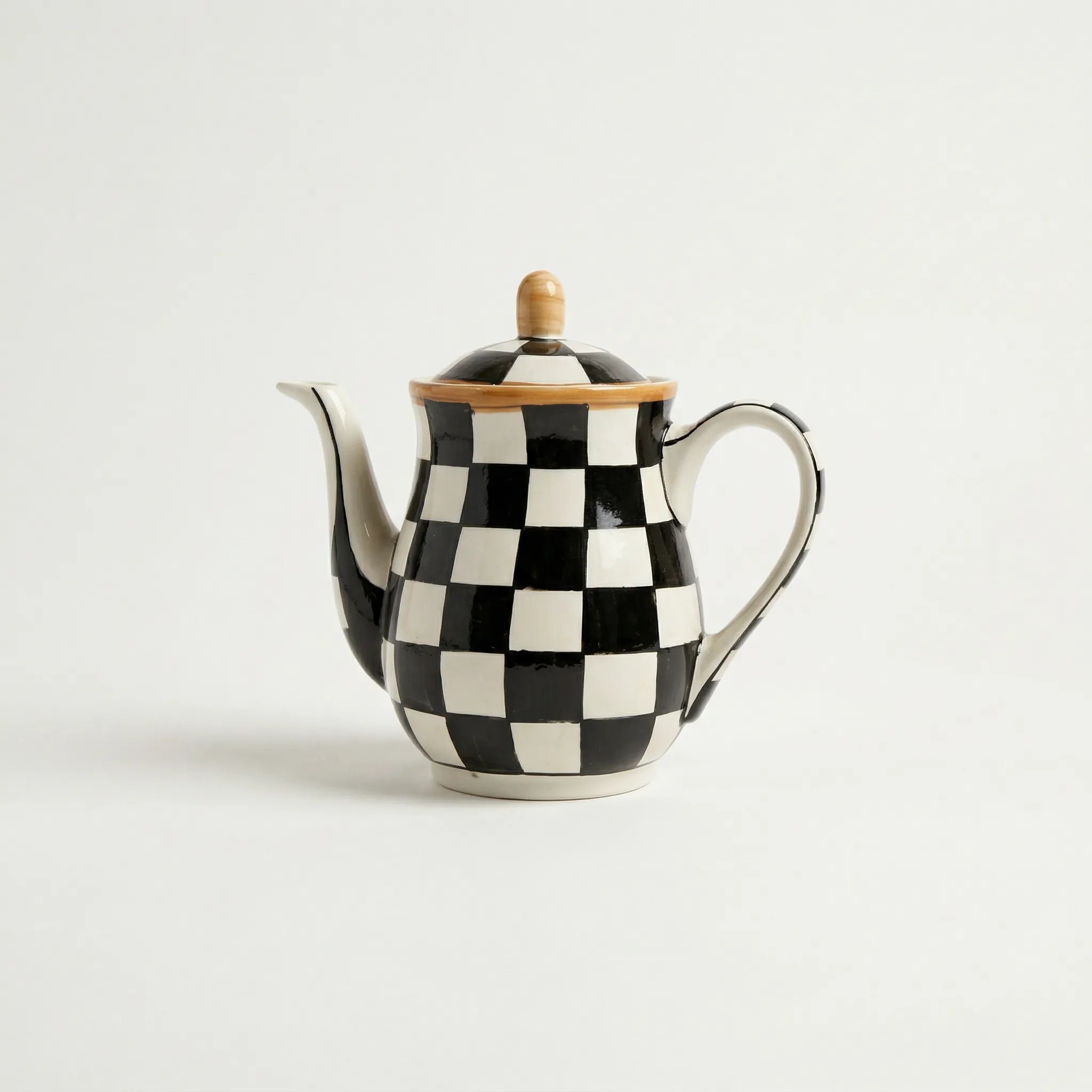 Multani Blue Pottery Teapot – 6" Hand-Painted Ceramic Tea Pot with Lid | Traditional Tea Set Black and White Checkered Style