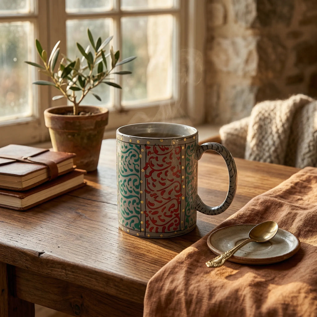 Swati Art Hand-Painted Ceramic Mug – 300ml Decorative Tea & Coffee Mug | Traditional Pakistani Craft