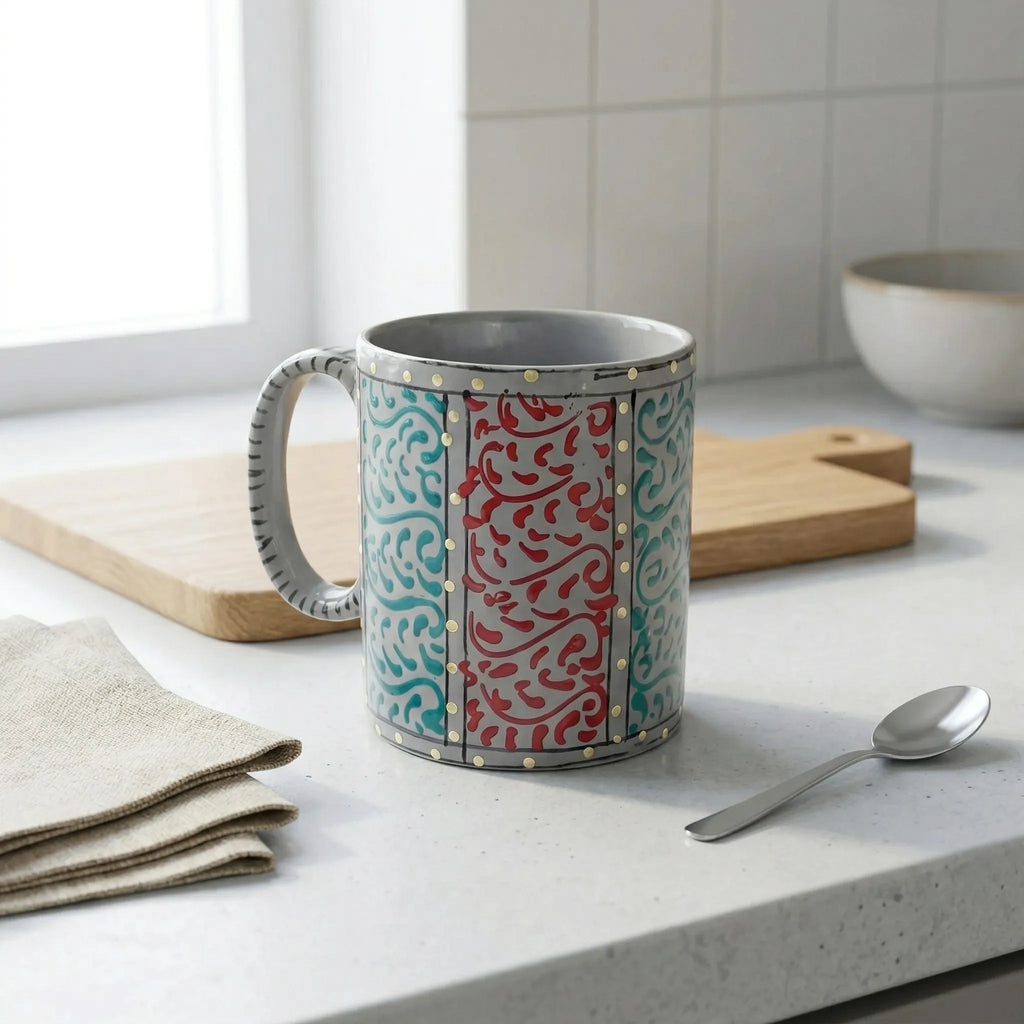Swati Art Hand-Painted Ceramic Mug – 300ml Decorative Tea & Coffee Mug | Traditional Pakistani Craft
