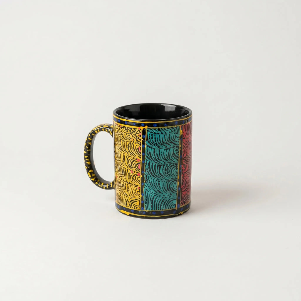 Swati Art Hand-Painted Ceramic Mug – 300ml Bold Panel Design Tea & Coffee Mug | Multicolor Finish