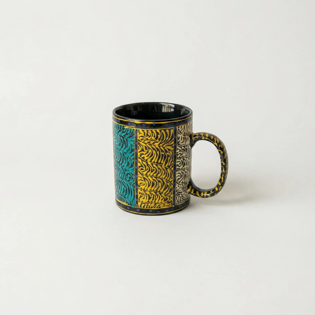 Swati Art Hand-Painted Ceramic Mug – 300ml Bold Panel Design Tea & Coffee Mug | Multicolor Finish