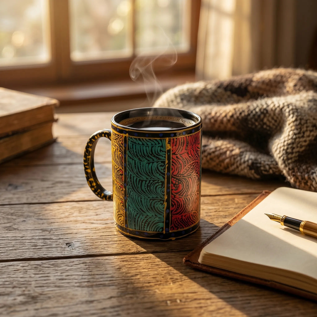 Swati Art Hand-Painted Ceramic Mug – 300ml Bold Panel Design Tea & Coffee Mug | Multicolor Finish