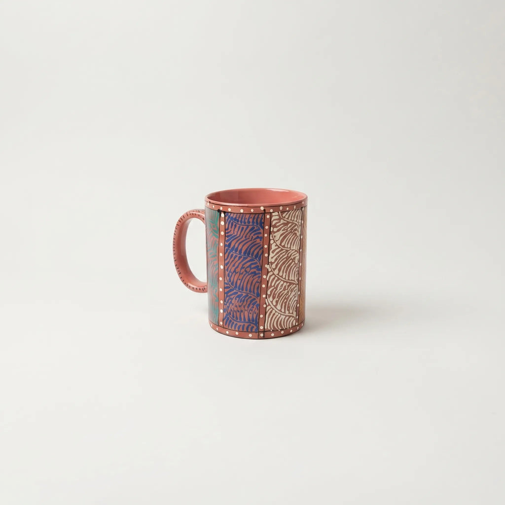 Swati Art Hand-Painted Ceramic Mug – 300ml Warm Terracotta Panel Design Tea & Coffee Mug