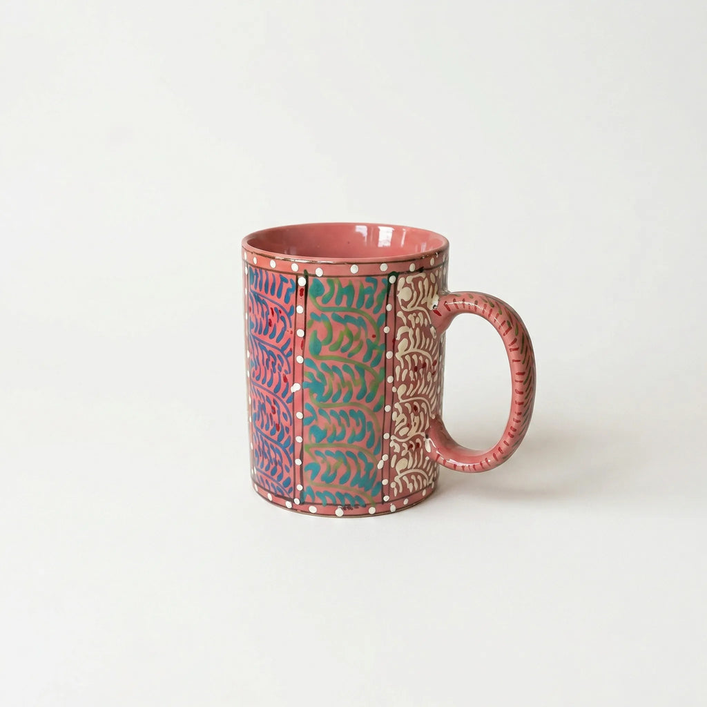 Swati Art Hand-Painted Ceramic Mug – 300ml Warm Terracotta Panel Design Tea & Coffee Mug