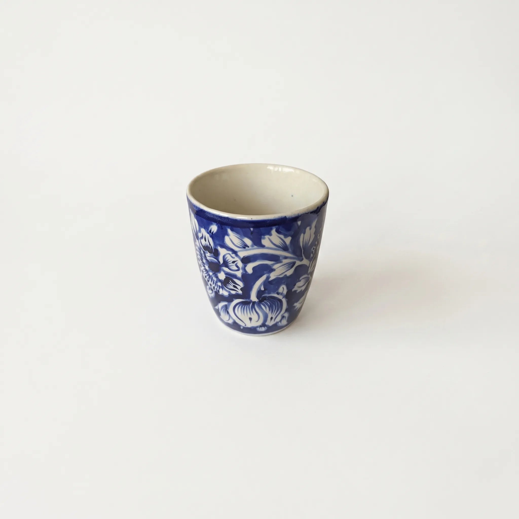 300 ml Blue Pottery Glass - Hand Painted Floral Ceramic