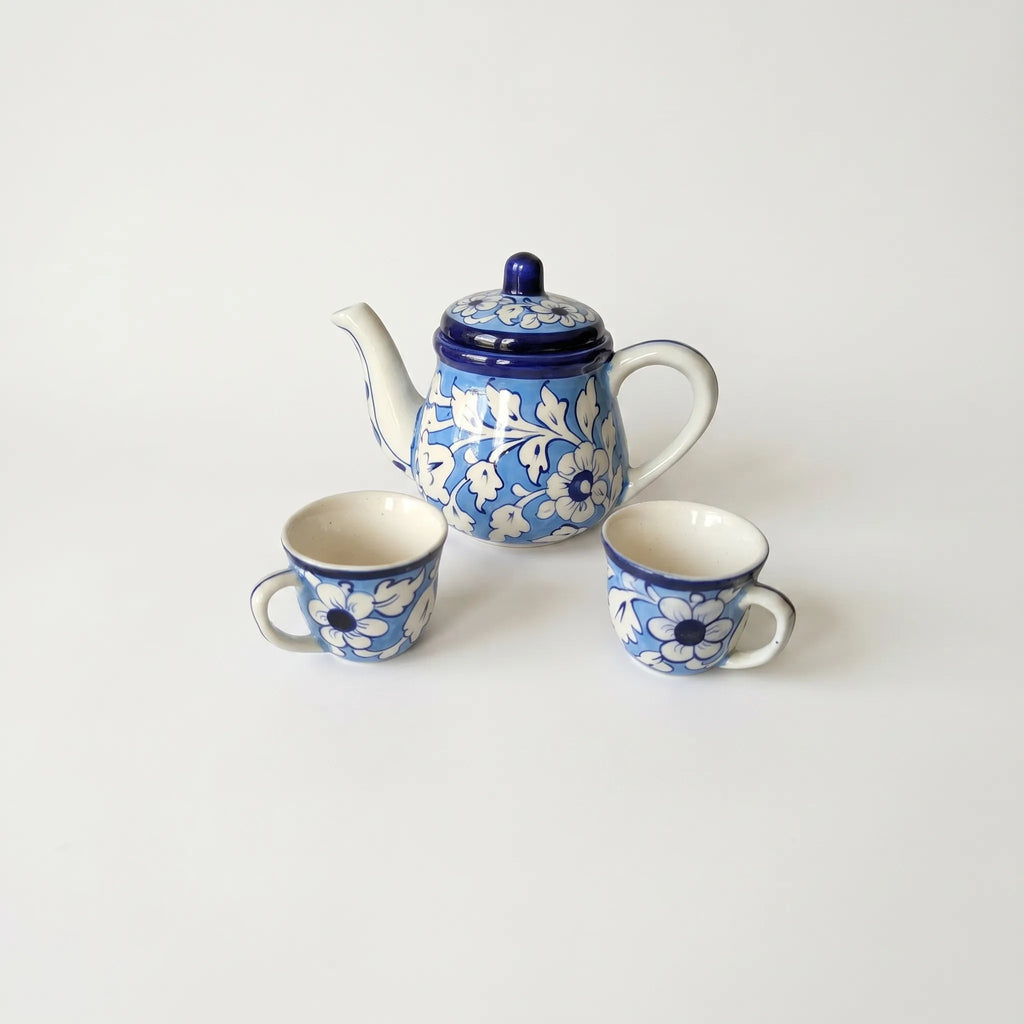 Blue Pottery Kehwa Set - 6 Cups & 1 Teapot - 7 Pieces