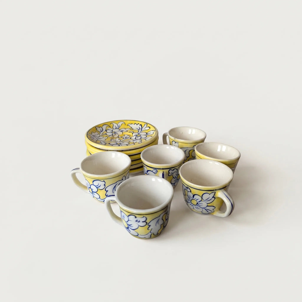 Blue Pottery Kehwa Set – 6 Cups & 6 Saucers Ceramic Tea Set