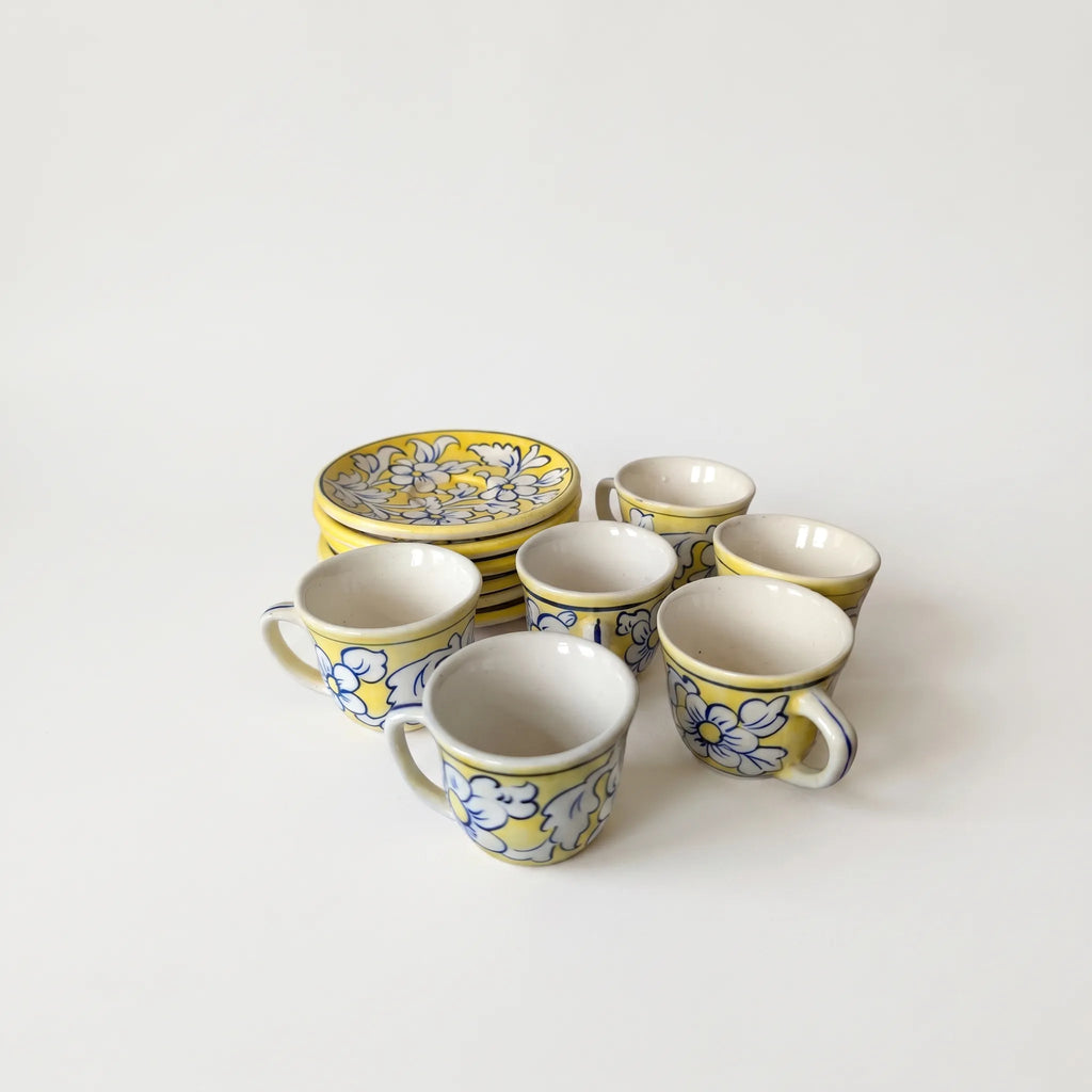 Blue Pottery Kehwa Set – 6 Cups & 6 Saucers Ceramic Tea Set