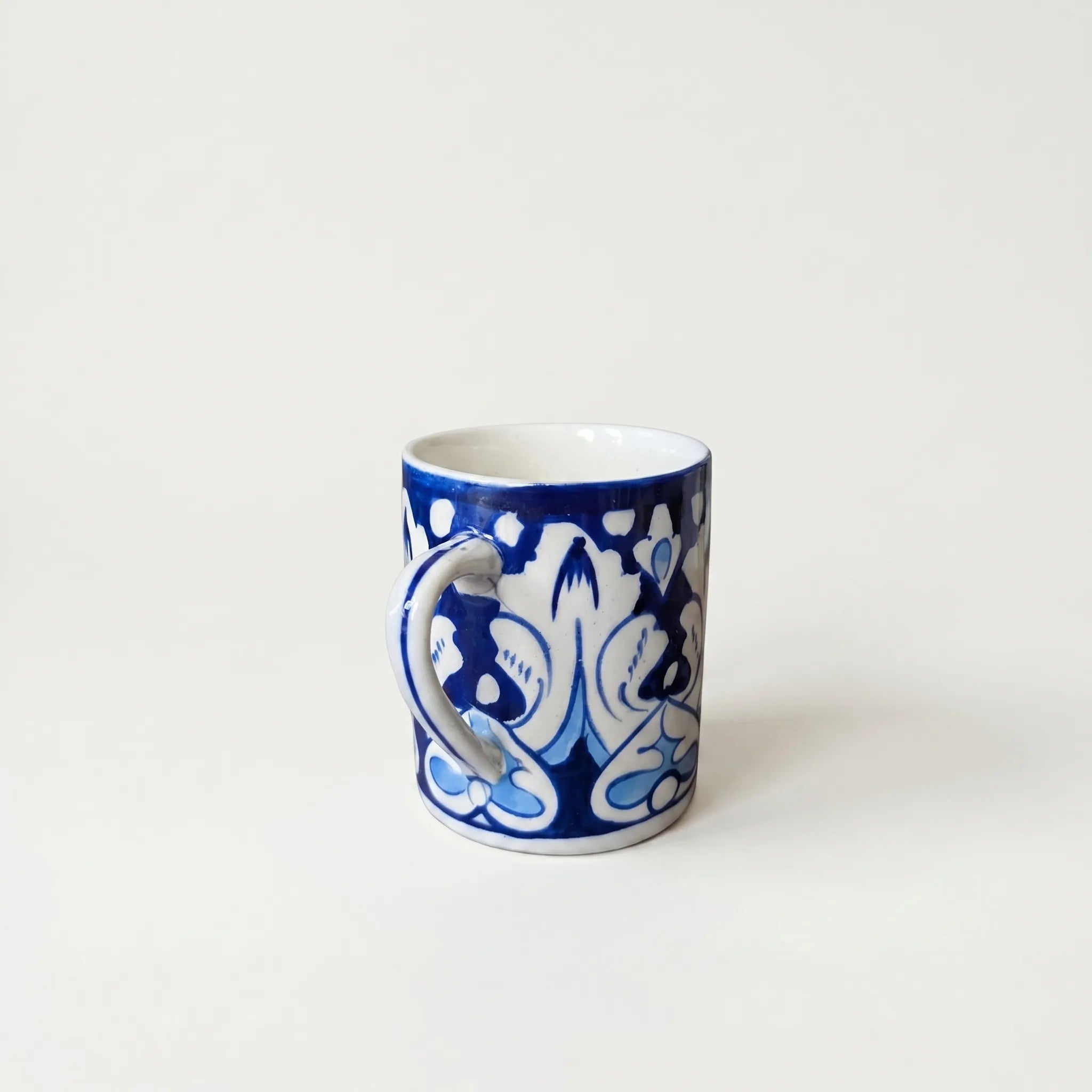 Multani Blue Pottery Straight Ceramic Mug – 4” Hand-Painted Floral Mug