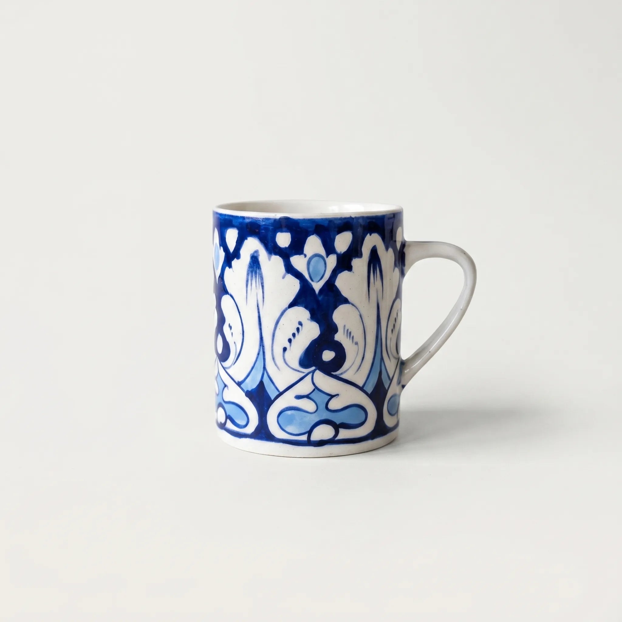 Multani Blue Pottery Straight Ceramic Mug – 4” Hand-Painted Floral Mug