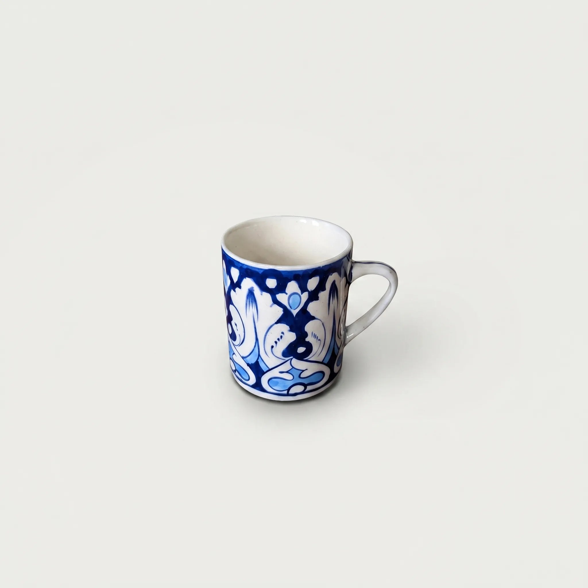 Multani Blue Pottery Straight Ceramic Mug – 4” Hand-Painted Floral Mug