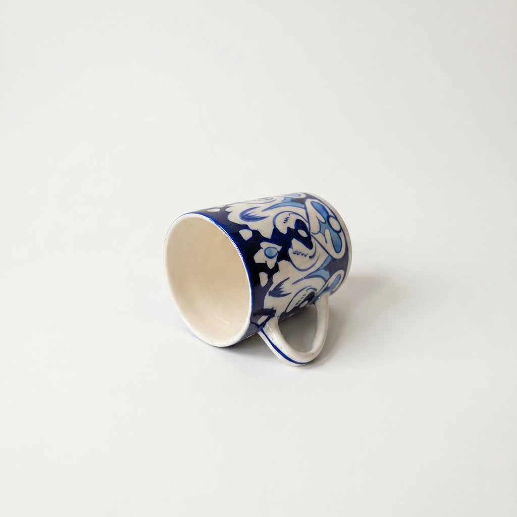 Multani Blue Pottery Straight Ceramic Mug – 4” Hand-Painted Floral Mug