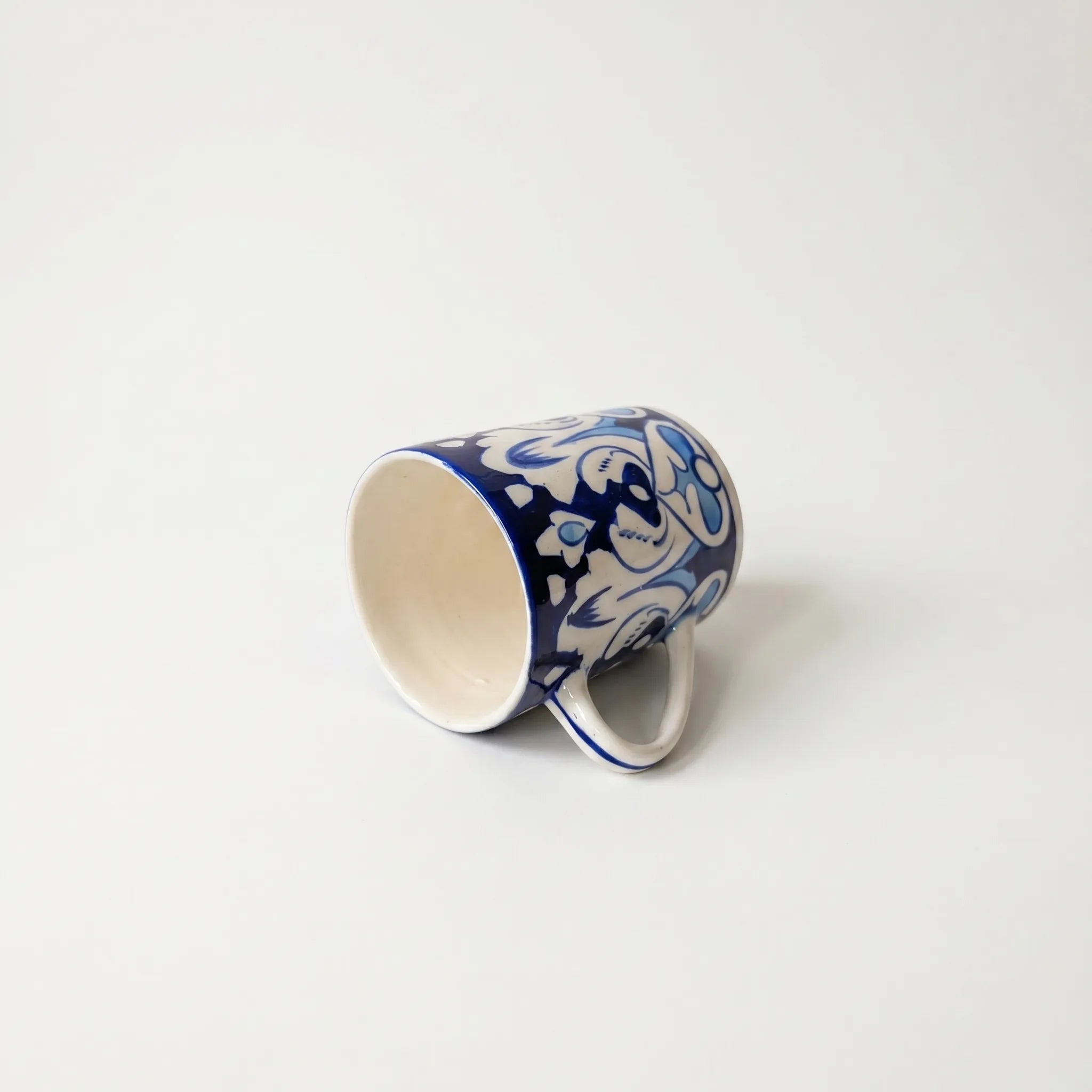 Multani Blue Pottery Straight Ceramic Mug – 4” Hand-Painted Floral Mug