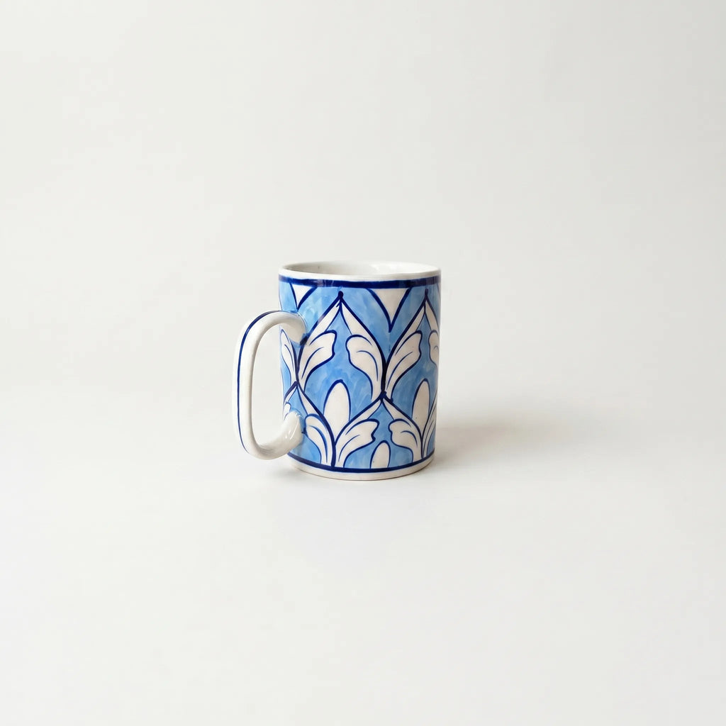 Light Blue Blue Pottery Ceramic Mug – 4” Straight Mug with Repeating Arch Pattern