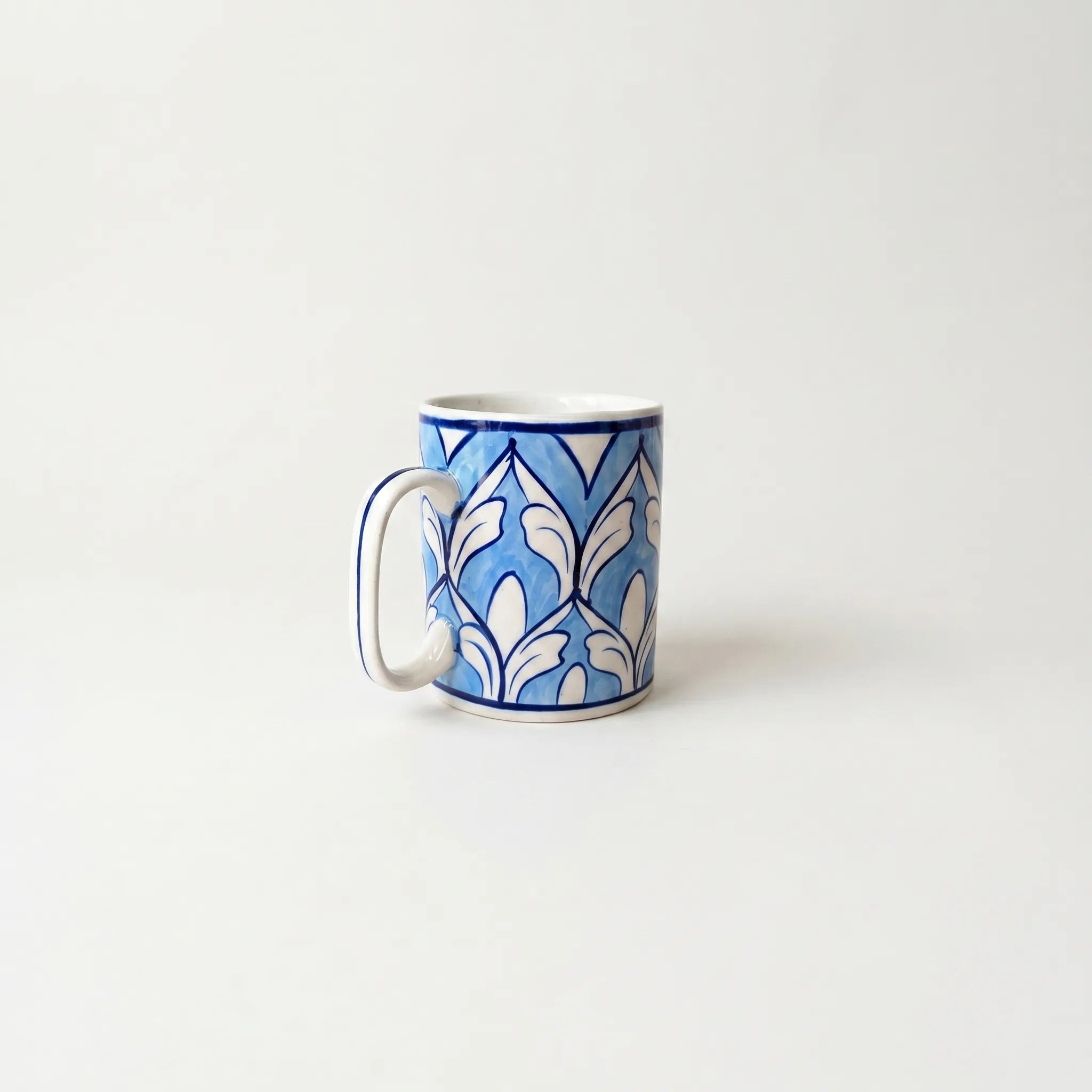 Light Blue Blue Pottery Ceramic Mug – 4” Straight Mug with Repeating Arch Pattern
