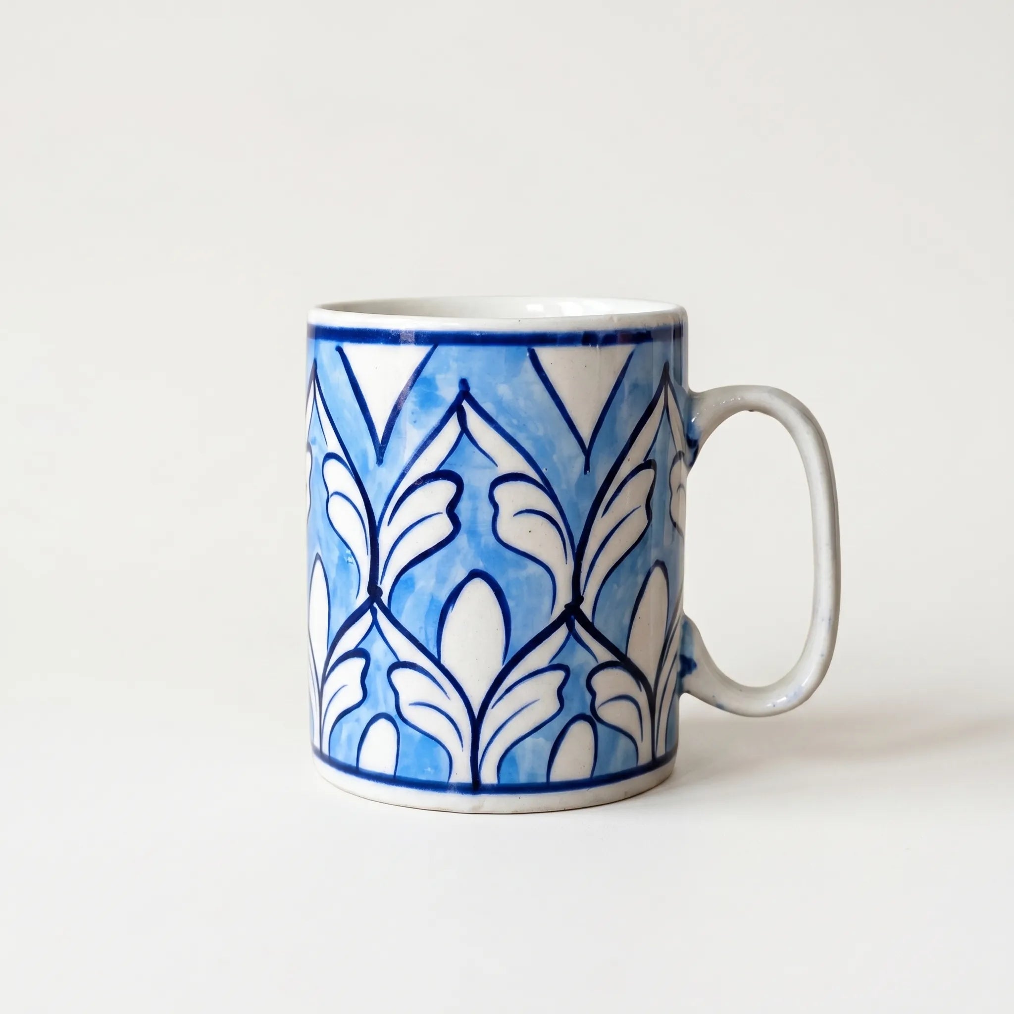Light Blue Blue Pottery Ceramic Mug – 4” Straight Mug with Repeating Arch Pattern