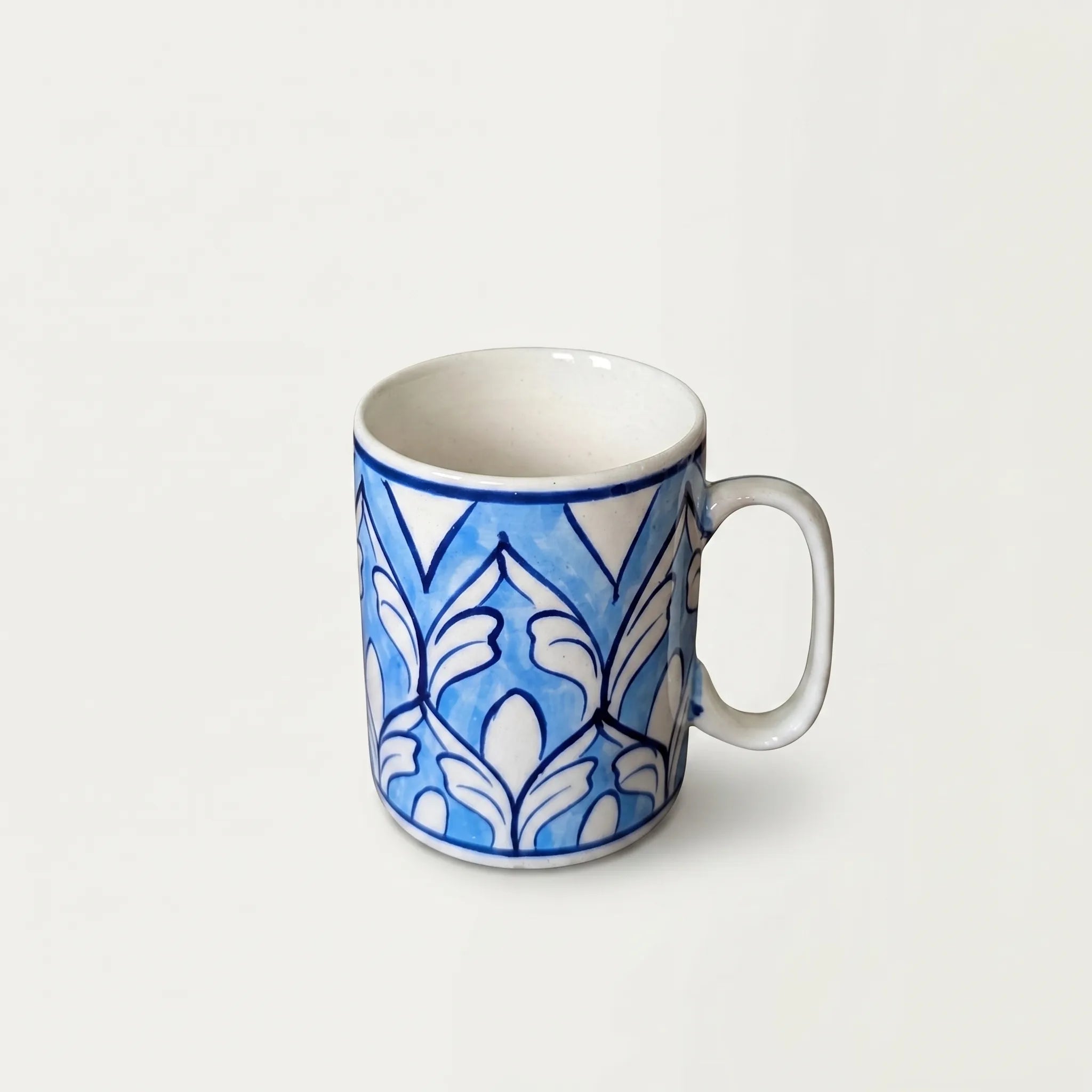 Light Blue Blue Pottery Ceramic Mug – 4” Straight Mug with Repeating Arch Pattern