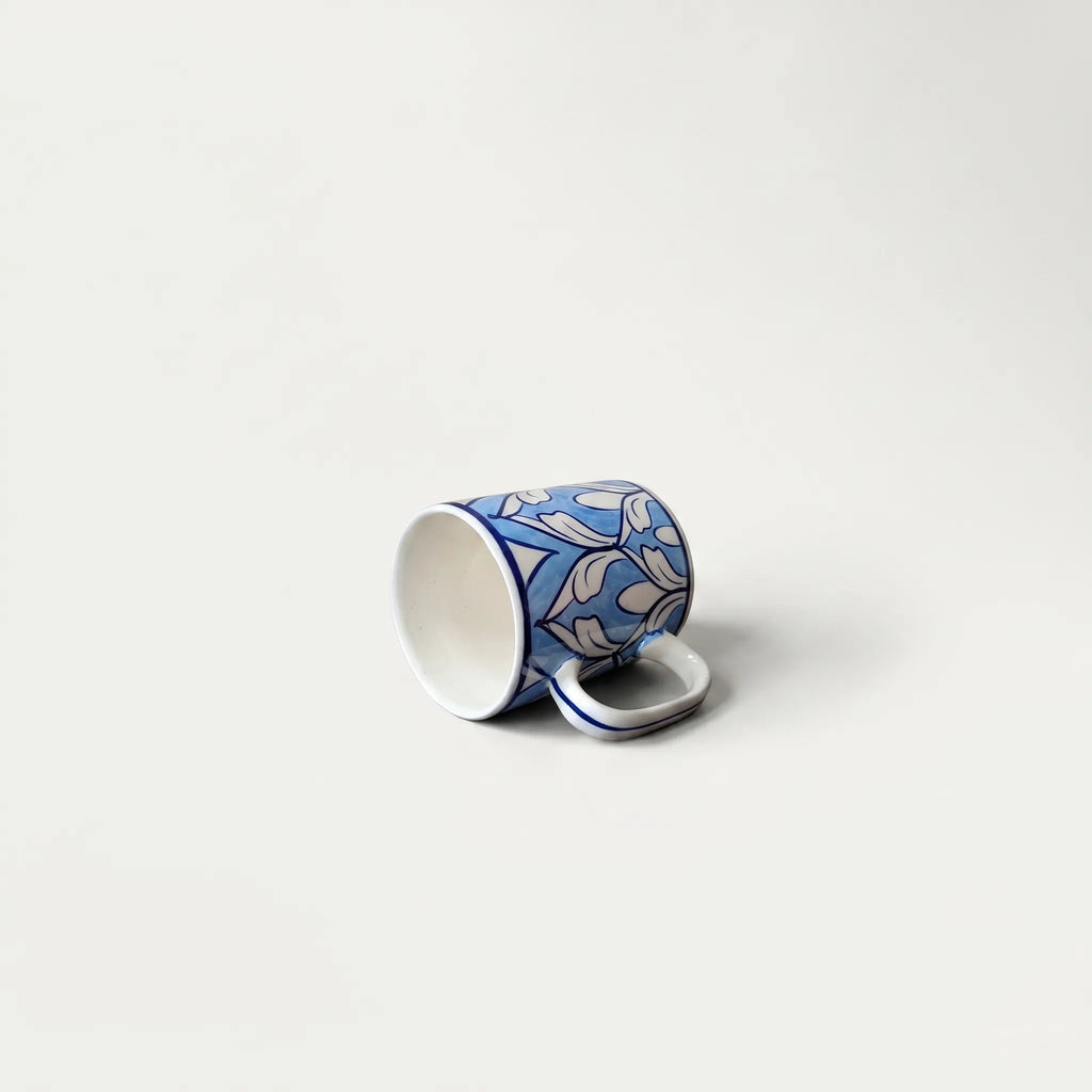 Light Blue Blue Pottery Ceramic Mug – 4” Straight Mug with Repeating Arch Pattern