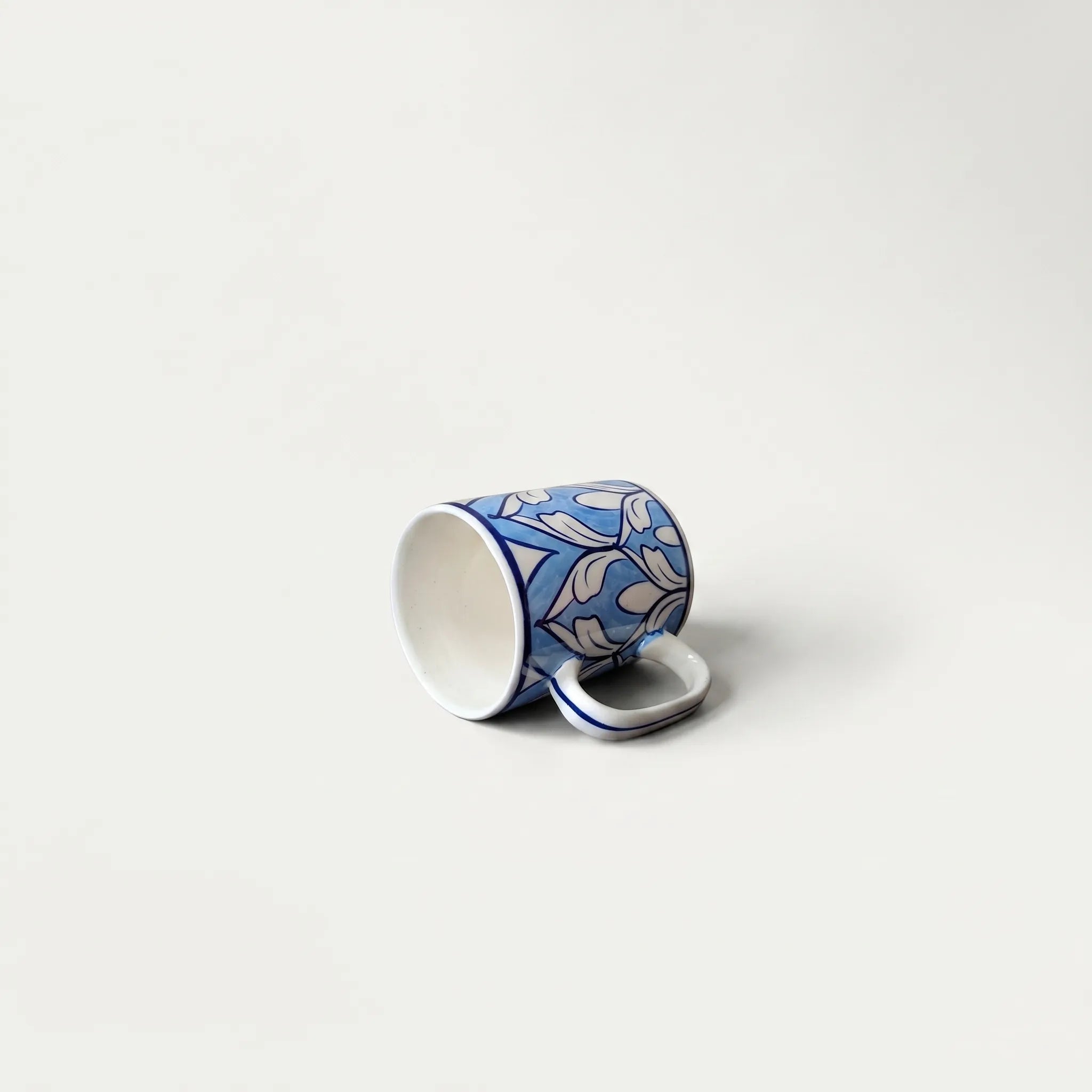 Light Blue Blue Pottery Ceramic Mug – 4” Straight Mug with Repeating Arch Pattern